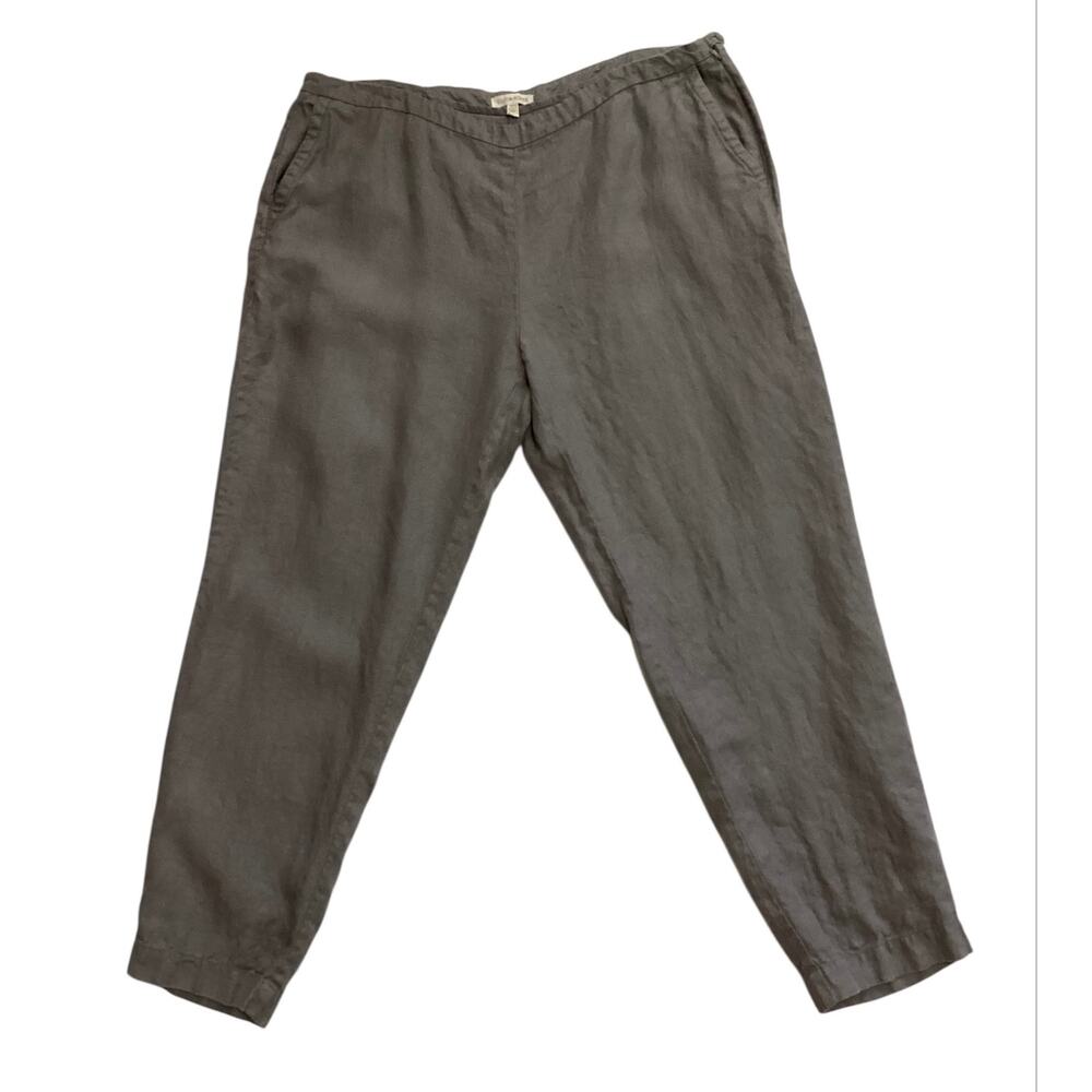 Eileen Fisher‎ 100% Linen Tapered Ankle Pants Side Zip Charcoal Gray Size L